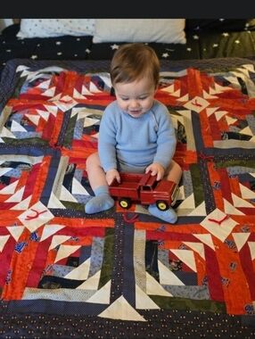 Baby Boy Blanket Vtg Quilt Top Trucks & Planes Nursery